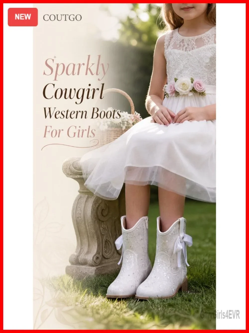 Girls Cowboy Boots Glitter Low Heel Ankle Booties Bow Side Zipper
